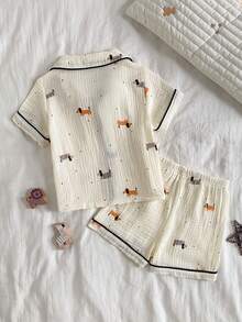 Souflis Souflis Infant/Toddler Boys' Cute Puppy Print Short Sleeve Shorts Pajama Set - Beige - View 2