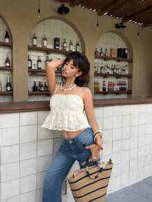 Serisse Áo hai dây nữ kiểu dáng thường ngày, màu trơn, họa tiết hoa 3D, thích hợp cho kỳ nghỉ. - Màu be - Xem 6