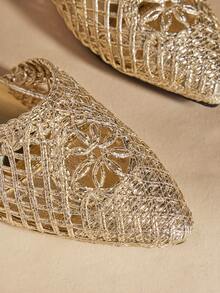 Rosivie Versión coreana de plantillas de microfibra de secado rápido y ligero, sandalias de malla de pan de verano con suela plana - Dorado - Ver 5