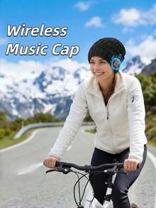 Teckwe Tai nghe mùa đông ấm áp ngoài trời, mũ len nghe nhạc, tai nghe không dây sạc lại, âm thanh nổi, mũ beanie, micro rảnh tay - màu đen - Xem 1