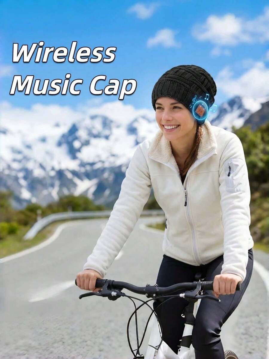 Teckwe Tai nghe mùa đông ấm áp ngoài trời, mũ len nghe nhạc, tai nghe không dây sạc lại, âm thanh nổi, mũ beanie, micro rảnh tay - màu đen - Xem 1