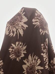 Serenescape Plus Size Casual Floral Print Open Front Pajama Set - Brown - View 7