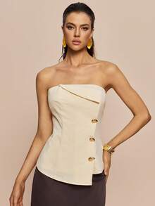 Olia Maree Olia Maree 女士优雅通勤无肩带上衣，收腰设计，金属扣装饰，纯棉面料，杏色，适合通勤、街头风和商务场合。无肩带衬衫，米色上衣，女士夏季服装，抹胸无肩带上衣，女士无肩带上衣，女装，连衣裙，女士连衣裙，女士夏季连衣裙，惊艳连衣裙，游艇连衣裙，女士上衣，束身衣，女士束身衣上衣，时尚上衣，中性色上衣，无肩带束身衣上衣 - 杏色 - 查看 5