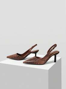 Mnmlis Women Shoes Spring Summer Snake Pattern Metal Buckle Pointed Heel Retro Faux Leather Brown Sandals Commuter Dating - Rust Brown - View 2