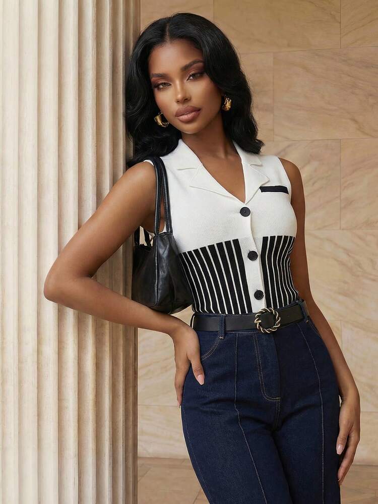 Women's Color Block Single-Breasted Casual Everyday Wear Top