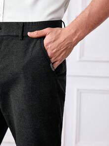 Officeau Men's Solid Color Slant Pocket Straight Leg Casual Pants, Suitable For Commuting - Dark Grey - View 7