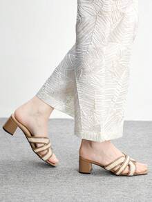 CUCCOO BIZCHIC Giày sandal mũi vuông, sọc chéo, đế dày, đa năng, kiểu dáng đơn giản và thời trang, phù hợp cho cả mặc hàng ngày và các dịp thường nhật. - màu nâu - Xem 5