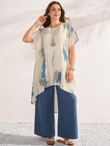 Rosumi 大码女装两件套：扎染印花衬衫和裤子 - 彩色 - 查看 10