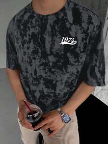 Manfinity LEGND Men's Vintage Mask Letter Street Print Washed Short Sleeve T-Shirt - Black - View 2
