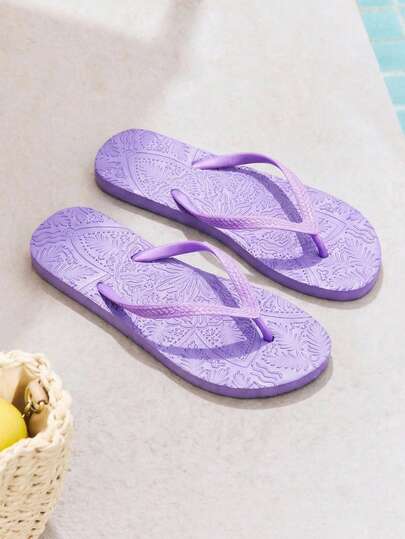 Grefit Retro Embossed Weaving With Flip-Flops Female Ins Style, Retro Style, Minimalist Style, Sweet Cool Style, Bohemian Style, Y2K, Spice Girl Style, Embossed Pattern Soft-Soled Slippers, Long-Term Walking Is Not Tired, Easy To Clean, Not Stuffy Feet, Not Grinding Feet, Durable, Light And Fashionable, Commuting, Campus, Summer Vacation Beach/Daily Outing/Girlfriends Dating Comfortable Sandals