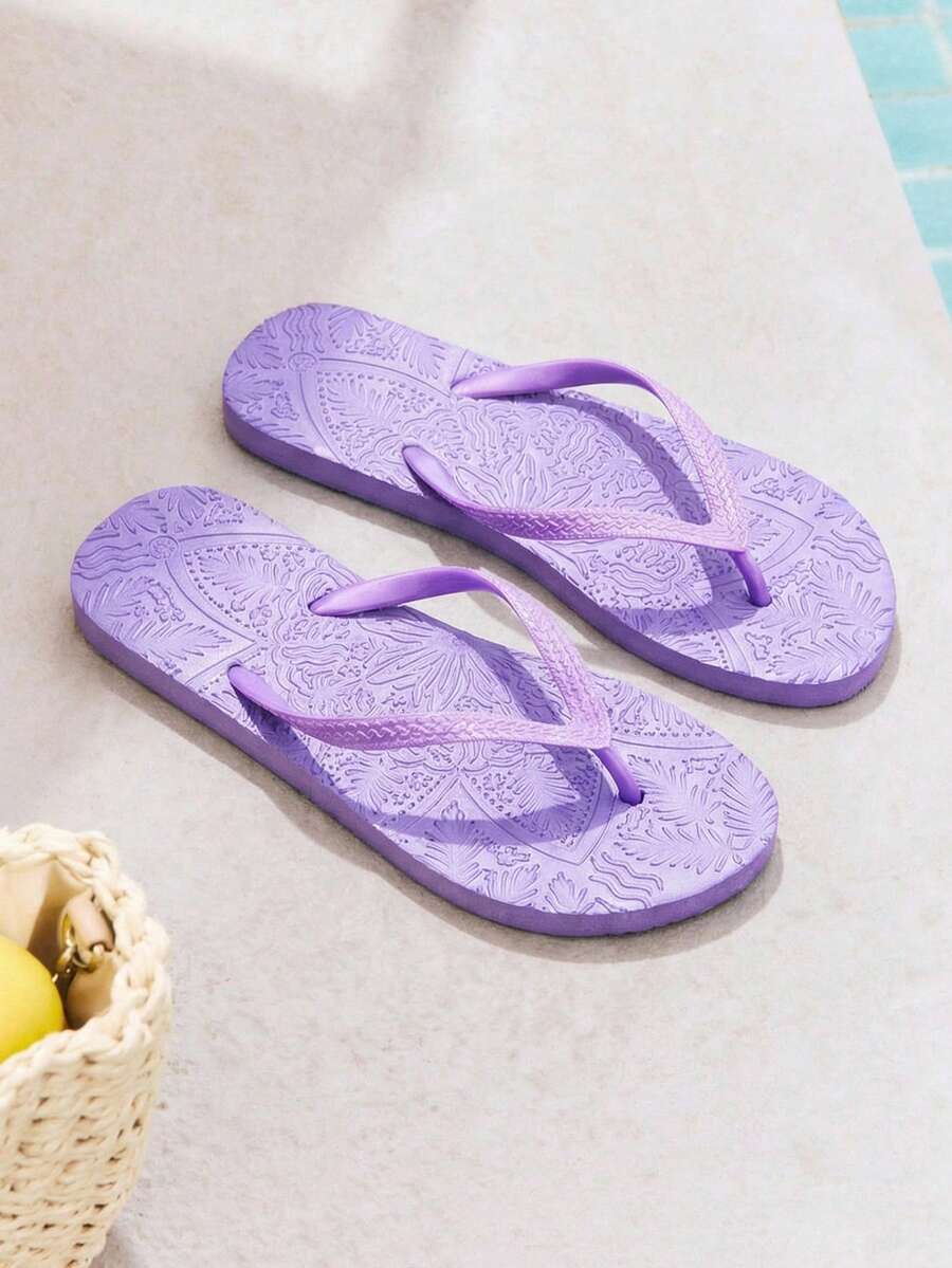 Grefit Dép xỏ ngón nữ kiểu retro, dệt nổi, phong cách Ins, phong cách retro, phong cách tối giản, phong cách ngọt ngào cá tính, phong cách Bohemian, Y2K, phong cách hot girl, dép đế mềm họa tiết dập nổi, đi bộ lâu không mỏi, dễ vệ sinh, không bí chân, không gây khó chịu cho chân, bền, nhẹ và thời trang, thích hợp đi làm, đi học, đi biển nghỉ hè/đi chơi hàng ngày/hẹn hò với bạn gái, dép xỏ ngón thoải mái cho trang phục đi biển. - Hoa oải hương Dream Purple - Xem 1