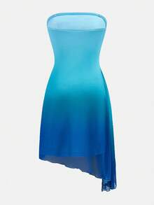 SHEIN Tween Girl Fashionable Elegant Ombre Blue Strapless Dress - Blue - View 5