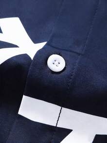 Manfinity Homme Men's All-Over Print Single-Breasted Casual Versatile Daily Wear Short Sleeve Shirt - Navy Blue - View 5