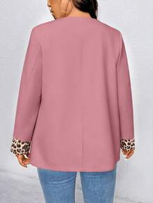 EMERY ROSE Plus Size Women Casual Long Sleeve Blazer Jacket With Leopard Print Patchwork - Pink - View 2