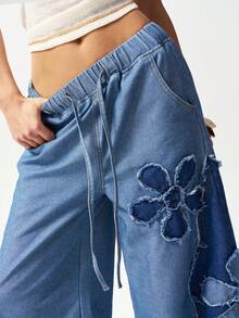 Bohemela Women's Casual Woven Patchwork Loose Wide Leg Pants - Blue - View 9
