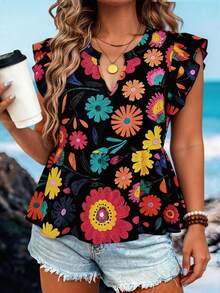 Breezaya Plus Size Women Casual Floral Print Elegant Versatile Blouse - Multicolor - View 1