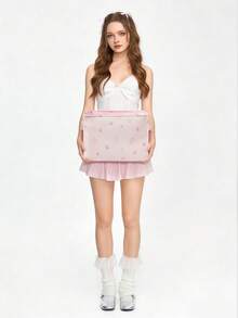 ROMWE Kawaii 粉色格子草莓图案便携式大容量洗衣篮，脏衣服收纳盒，327188 - 格子草莓 - 查看 2
