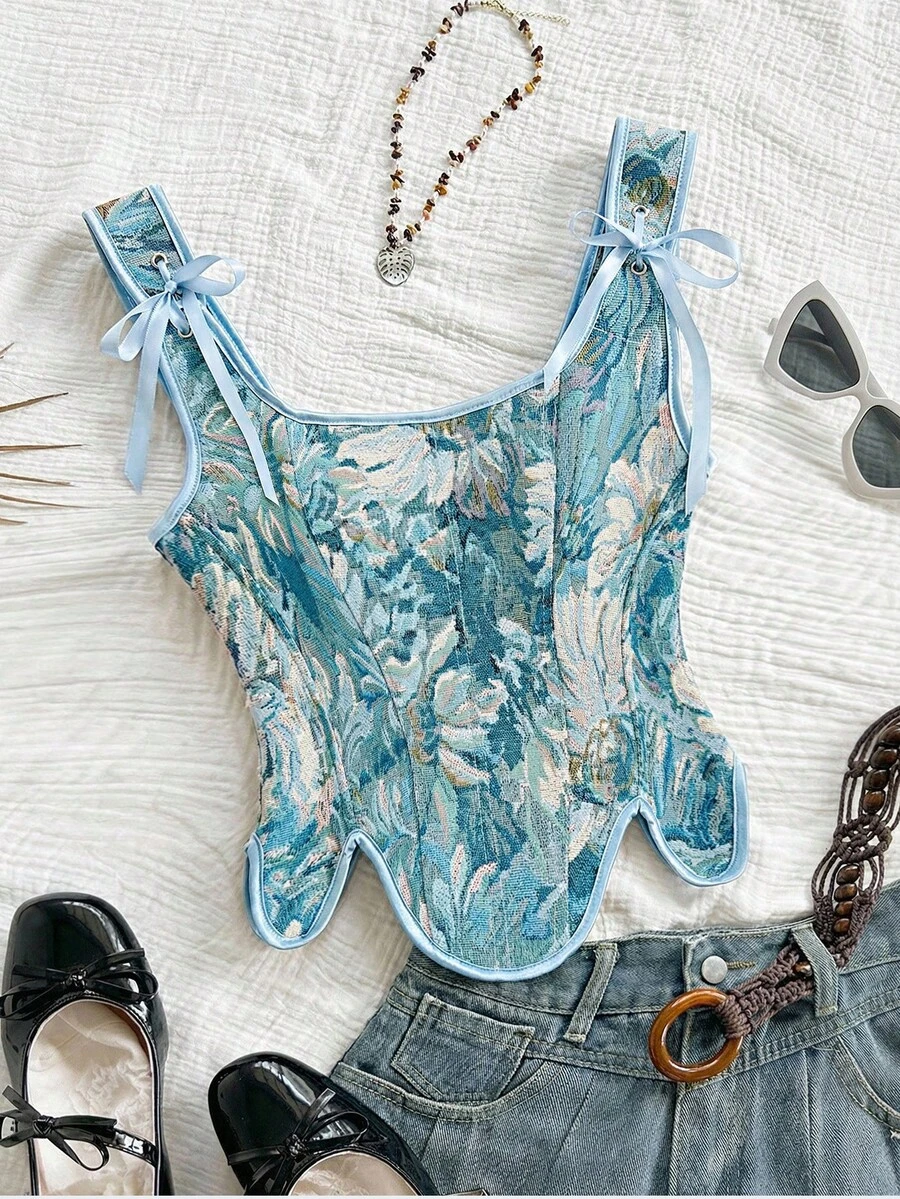 Soleia Áo croptop nữ kiểu retro cổ yếm buộc dây phía trước, thích hợp cho kỳ nghỉ xuân hè, tiệc tùng, Giáng sinh, Ngày lễ tình nhân, hẹn hò, đi biển, du thuyền, lễ hội, Lễ Phục sinh, Tết Nguyên đán. - Màu xanh lam - Xem 1