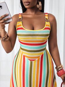 BamGleam Abito senza maniche a righe colorate, casual per vacanze - Multicolore - Visualizzare 7