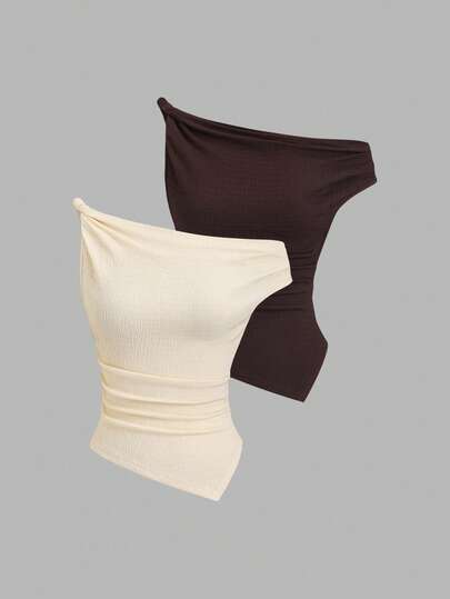 SHEIN SunnyBelle 女士休闲纯色不对称T恤，夏季