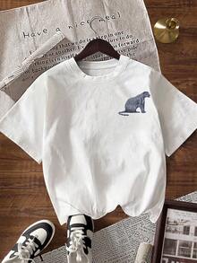 INAWLY Camiseta casual de mujer de manga corta y cuello redondo con estampado de leopardo, para verano - Blanco - Ver 2