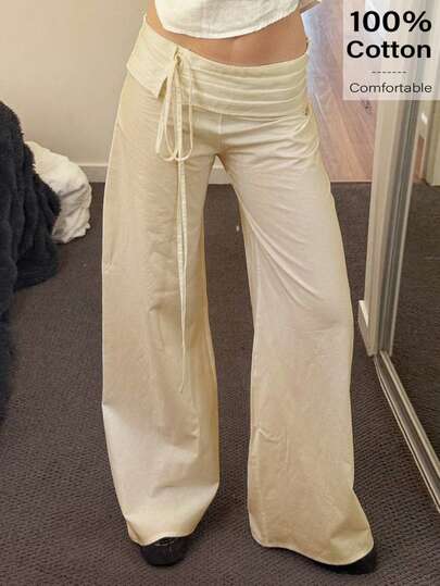 Siren Gaze Women Wide Leg Drawstring Pants Comfortable Breathable Casual Trousers For Summer Loose Fit Trousers For Women Adjustable Waist Pants Perfect For Lounging Cream Pants Drawstring Pants Wide Leg Pants Cover Up Pants Summer Outfits For Women Beach Outfit For Women Vacation Outfits Women Lace Up Pants