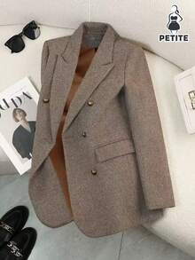 Franclia Petite 优雅的2025新款秋冬西装外套，采用独特的领口设计，简约精致，收腰剪裁，时尚的深咖啡色，适合女性日常通勤穿着。 - 棕色 - 查看 1