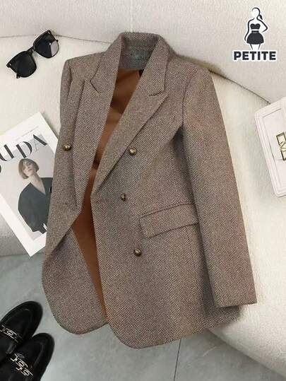 Franclia Petite Women's Petite And Short-Statured Sophisticated 2025 Autumn/Winter Suit Jacket With A Unique Collar Design, Simple Yet Elegant, Waist-Cinching, And Stylish Dark Brown Color, Perfect For Everyday Work.,Winter Clothes For Women,Summer,Spring,Valentine's Day ,Romance , Dating,Beach, Wedding,Birthday,Going Out,Elegant,Casual,Vacation,Graduation Season Attire, Fashionable Casual Commuter Wear, Business Office Wear, Versatile And Stylish Everyday Casual Wear, Urban Teacher's Professional Attire