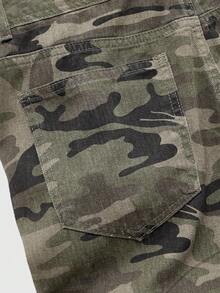 ROMWE MEN Quần jean denim nam họa tiết rằn ri nhiều lớp, đính kim cương lấp lánh. - xanh quân đội - Xem 6