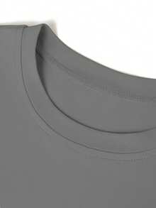 女士艺术家联名款LOVE字母印花宽松圆领短袖T恤，优雅舒适设计，休闲户外T恤 - 深灰色 - 查看 3