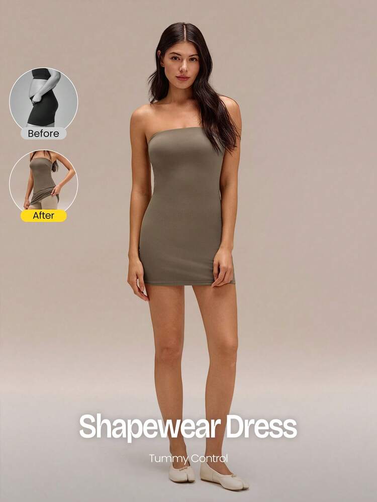 Lounge & Play Seamless Sweat-Wicking Quick-Drying Sun Protection Removable Cups Built-In Shaping Shorts Tummy Control Butt-Lifting Strapless Dress Daily Casual Wear