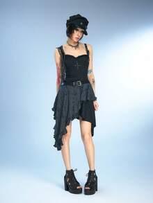 Sugerpunk Women Heeled Sandals~ 2026 Fashion Summer New PU High Heel Hollow Fish Mouth Front Lace-Up Sandals Women's High Heel Thick Heel Waterproof Table Fashion Women's Shoes - Black - View 3