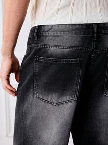 Officeau HEHCN 男士口袋水洗黑色阔腿休闲宽松牛仔裤，街头风宽松长裤，适合送给丈夫、男友 - 黑色 - 查看 8