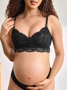 Moonlight&Mama 1件黑色蕾丝性感孕妇哺乳文胸，哺乳内衣 - 黑色 - 查看 3