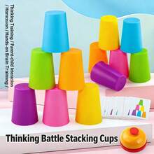 2pcs Children'S Cup Stacking Game: An Educational Early Childhood Game Suitable For Both Children And Adults. This Is A Fast-Paced, Two-Player Game That Can Be Played Indoors, In The Classroom, Or On The Go. It Trains Cup Stacking Skills While Also Being Competitive. - Multicolor - View 2