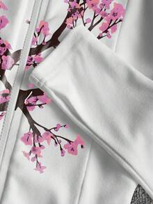 Chaqueta cálida de forro polar con estampado floral estilo Y2K para mujer, corte ajustado, manga larga, con cierre de cremallera - Multicolor 3 - Ver 6