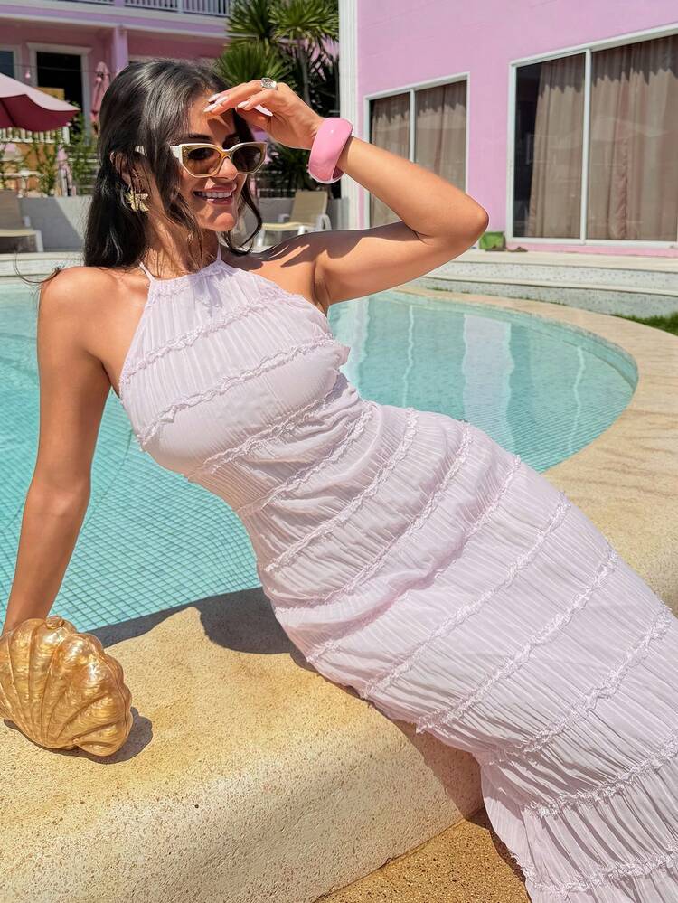 Vacation Style Tie-Up Halter Dress For Women Cruise Outfit For Women Summer