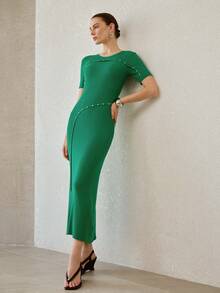 MOTF PREMIUM RHINESTONE DETAIL SLIM FIT SWEATER DRESS, SPRING/SUMMER - Green - View 1