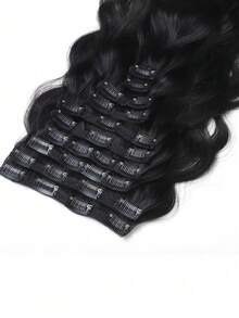 10片一套自然波浪人发夹式接发，水波纹双层直发接发 - Natural Black - 查看 4