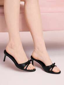 CUCCOO DOLLMOD Women's Bow Decor Casual Fashion High Heel Slide Sandals Spring Shoes - Black - View 2