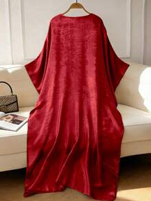 EMERY ROSE Bata de kimono con cuello en V elegante y mangas con volantes para mujer, adecuada para fiestas, reuniones y uso diario en primavera/verano - Rojo - Ver 2