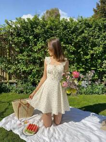 MainGRL 女士休闲度假碎花迷你连衣裙，荷叶边领口和袖口 - 彩色 - 查看 7