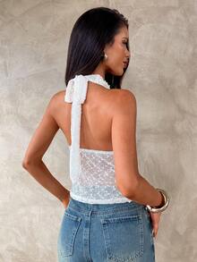Aloruh Spring/Summer New Metal Accessory Halter Backless Deep V-Neck Bodycon Textured Fabric Halter Tie Back Camisole, Suitable For Valentine's Day, Wedding Season, Music Festivals, Sexy Chic Outfit, Apricot, Solid Color Beige Gedisha Rhinestone Top Halter Tops For Women Pearl Top Women Sexy Tops For Ladies - Apricot - View 6