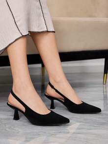 Sleekvia 女士新款高跟鞋，尖头，酒杯鞋跟，后跟系带设计，绒面革材质，简约舒适，百搭优雅的办公室高跟鞋 - 深夜黑色 - 查看 9