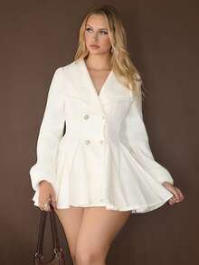 Arliah 女士貂皮袖口领腰部 A 字型优雅日常通勤厚羊毛大衣 - 杏色 - 查看 4