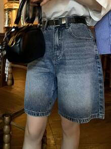 DAZY Women's Retro Washed Distressed Rhinestone Embellished Casual Denim Shorts Summer - Blue - View 4