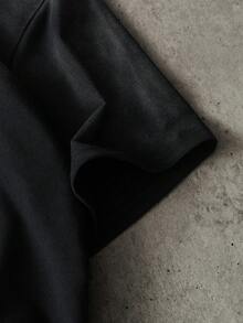 PAVTROS 男士休闲渐变短袖T恤，夏季黑色露脐上衣，男士宽松露脐T恤，男士宽松露脐上衣，男士落肩网眼露脐上衣 - 黑色 - 查看 7