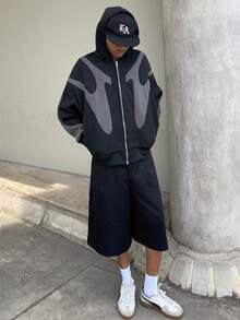 Ngobest Haus Ngobest Haus 男士针织休闲日常宽松长袖连帽卫衣，适合上学、秋季、冬季穿着，情侣款 - 黑色 - 查看 1