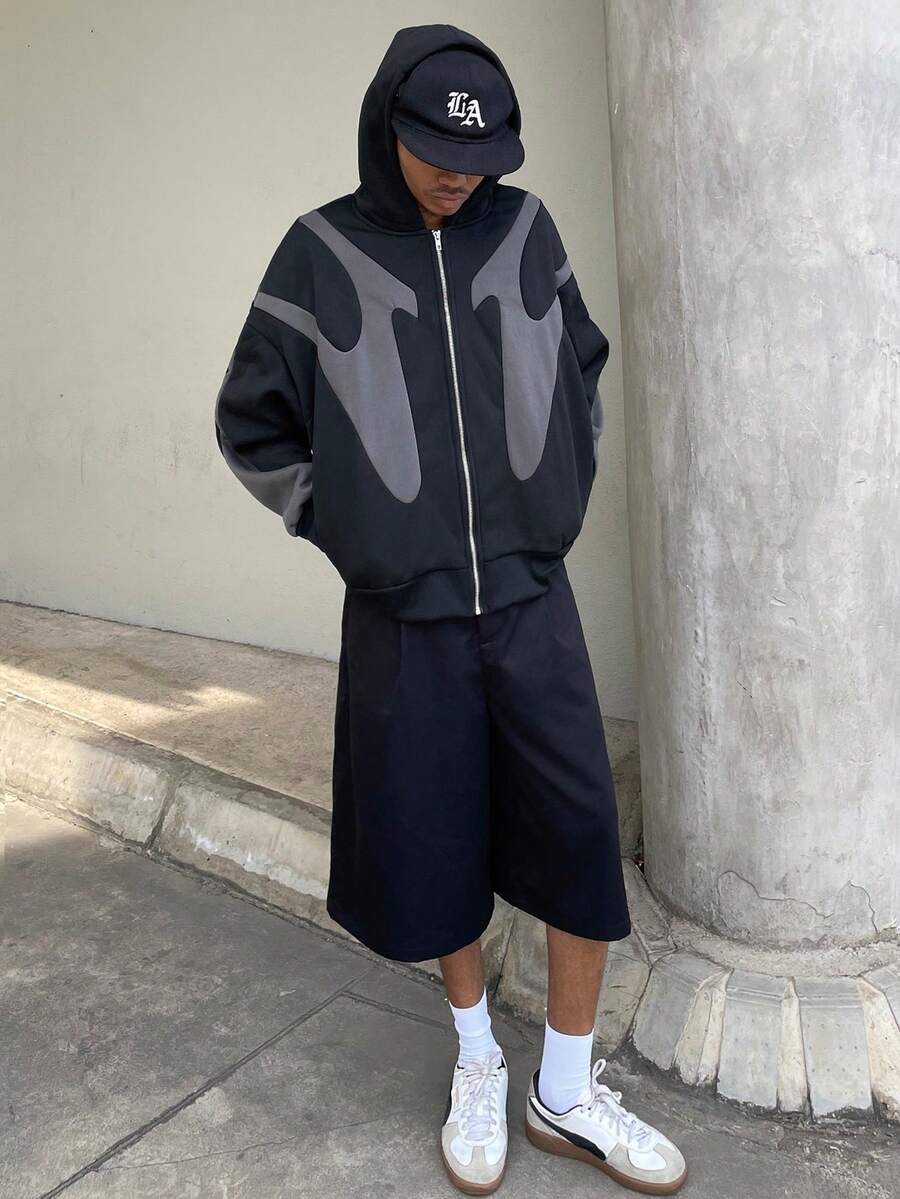 Ngobest Haus Ngobest Haus 男士针织休闲日常宽松长袖连帽卫衣，适合上学、秋季、冬季穿着，情侣款 - 黑色 - 查看 1