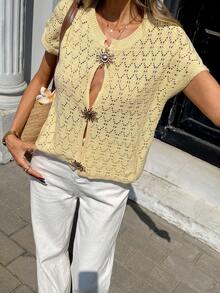Pariaura 女士常规版型法式浪漫简约针织上衣 - 黃色 - 查看 7